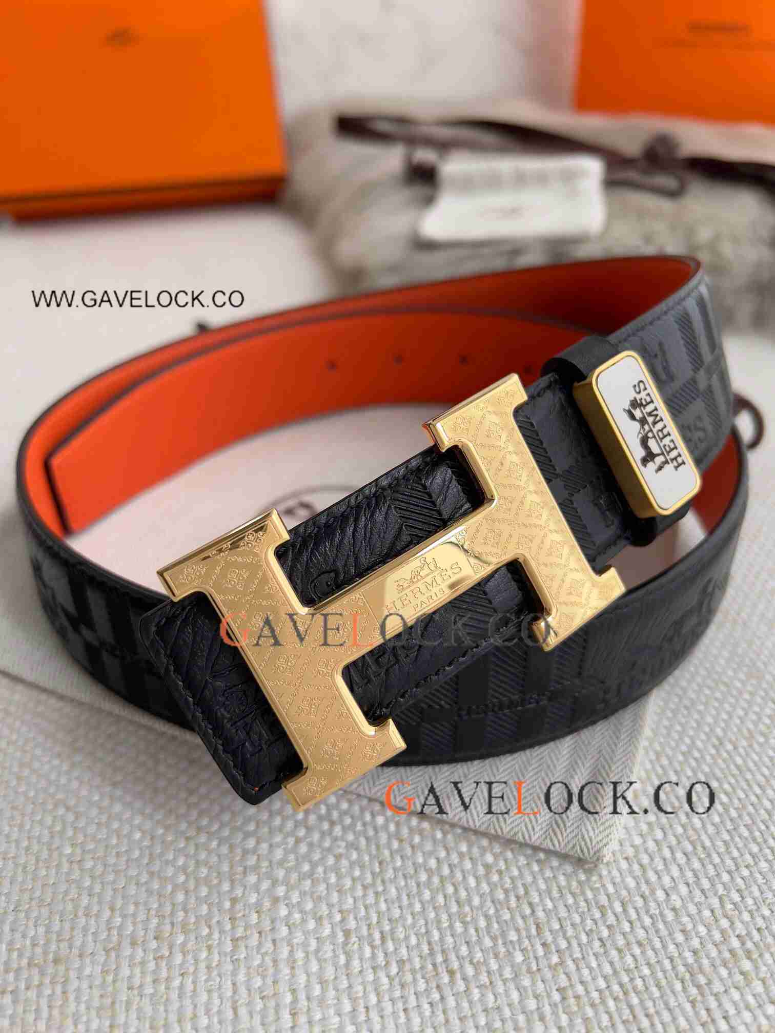 Copy Hermes Double Face Leather Belt 3.8cm Gold coated Buckle